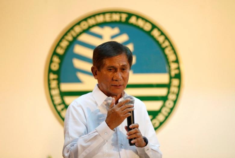 Newly appointed Environment Minister Roy Cimatu speaks during a turn over ceremony at the Department of Environment in Quezon City Metro Manila